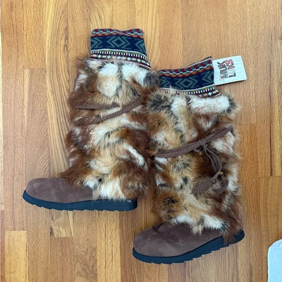 Muk Luks Dark Brown Faux Fur Boots - Picture 2 of 5